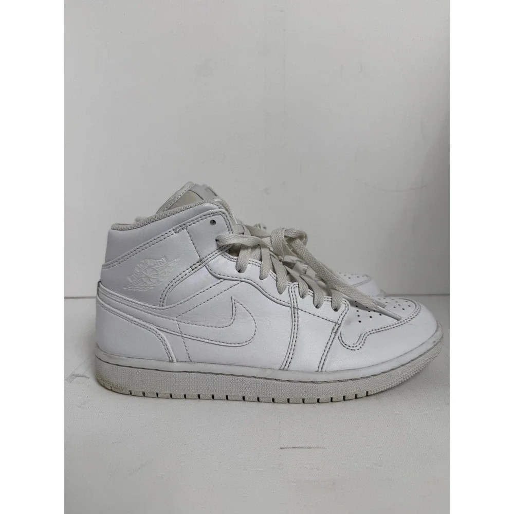 Nike Air Jordan 1 Mid Triple White Men Size 8 Leather Sneaker 554724-136